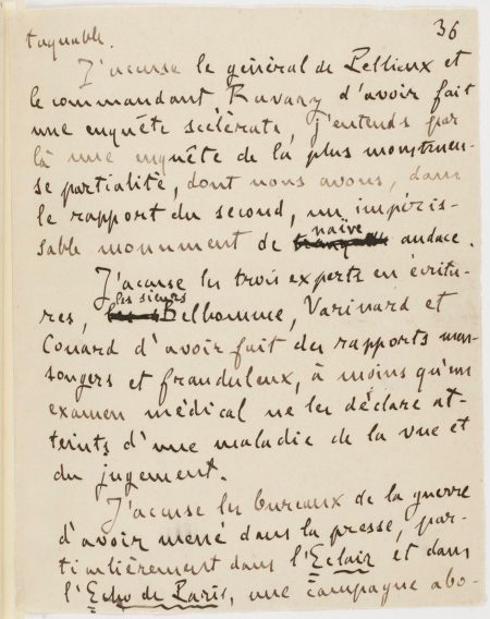 Manuscript page of Émile Zola's "J'accuse...!", Credits: gallica.bnf.fr / Bibliothèque nationale de France.