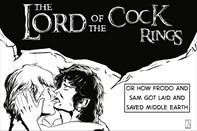 Fig. 1: Sam and Frodo share a kiss in the foreground, with the peak of Mount Doom looming behind them