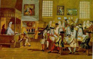 Fig. 3: Interior of a London Coffee-house, 17th century. Estimate date: 1600 – 1699. Public Domain, https://timelessmoon.getarchive.net/media/interior-of-a-london-coffee-house-17th-century-1e6b29