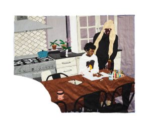 Abb. 2: Billie Zangewa, „Heart of the Home“, 2020, handgenähte Seidencollage, 114x140 cm © die Künstlerin und Lehmann Maupin, New York, Seoul und London